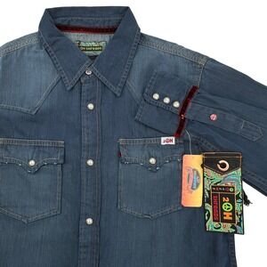 2OH Threads 2 Old Hippies Denim Western Shirt Womens XS Lightweight Fringe NEW